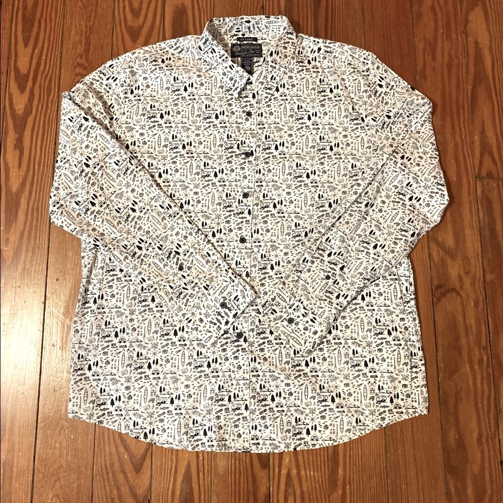 Men’s American Rag Button Down Shirt Camping Print XXL